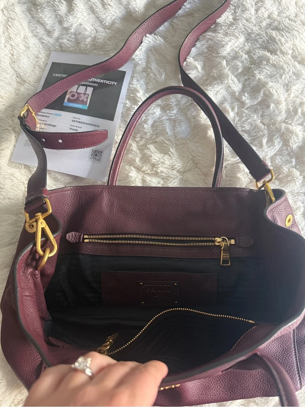 Authentic Prada Pebbled Leather Tote in Wine